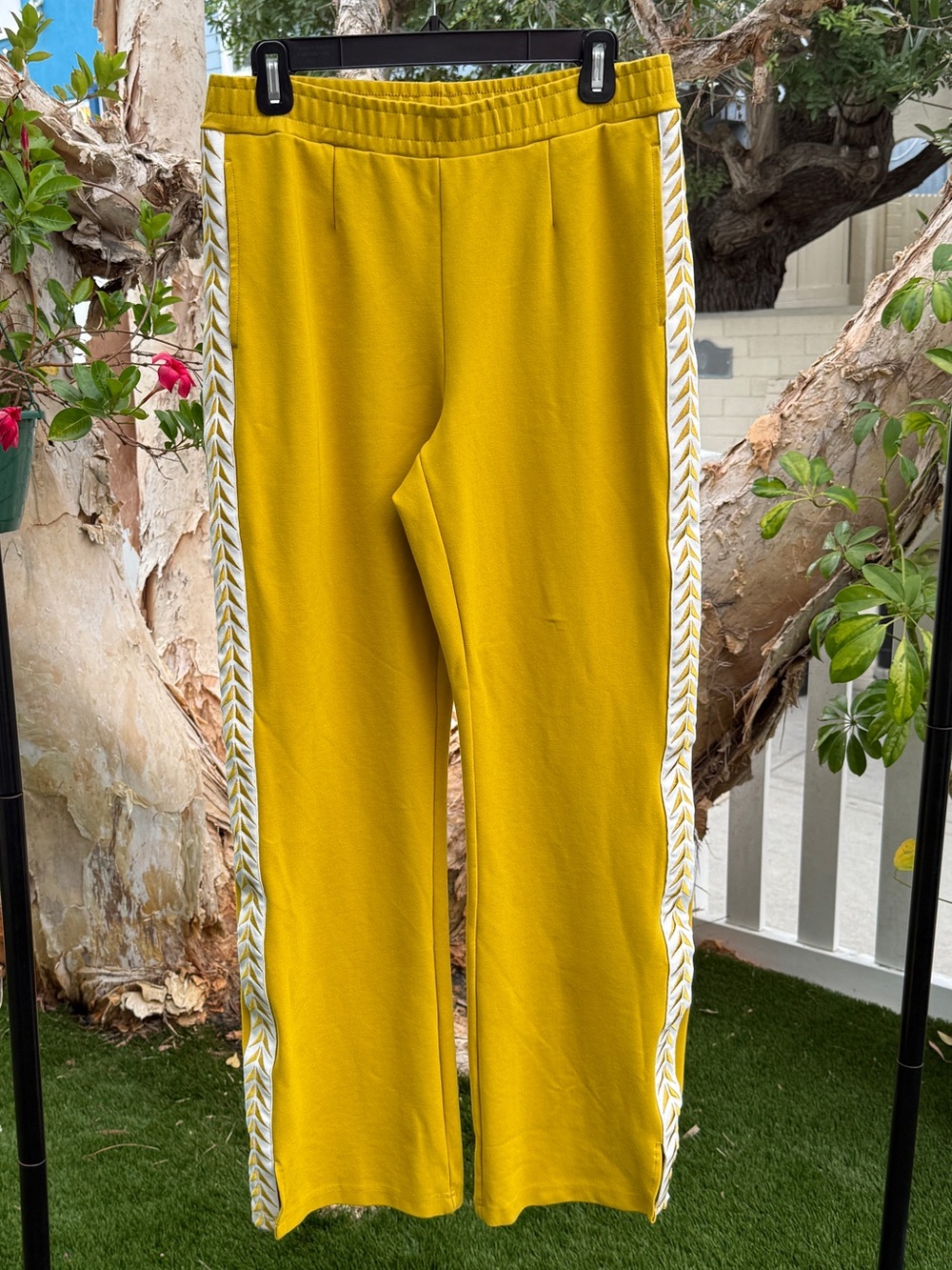 The Upside Petra Flare pants Mustard Yellow Side-Stripe size medium